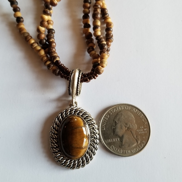Relisted - Avon tiger eye necklace brown tan beaded - Picture 3 of 12